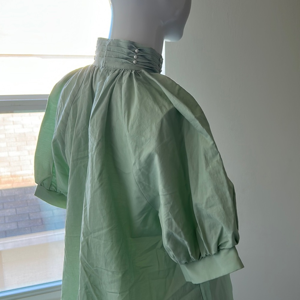 Zara Light Green Blouse with pearls 100% cotton - Picture 3 of 11